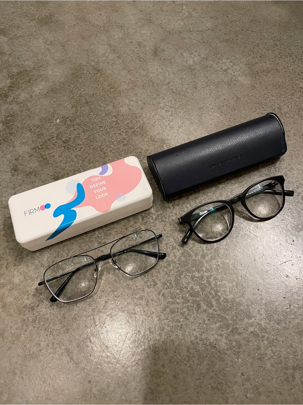 Warby Parker & Firmoo Black Metal & Black Plastic Acetate Glasses Duo